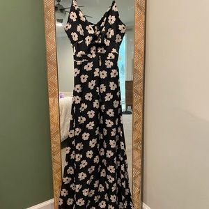 VICI Navy floral cut out silk maxi dress